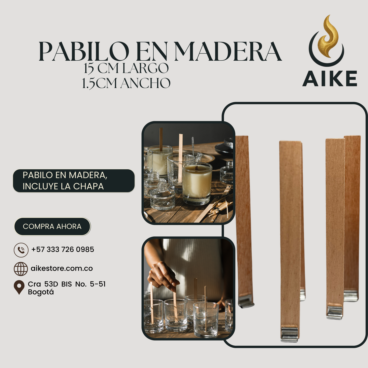 Pabilo en Madera 15 cm Largo x 1.5 cm Ancho (Docena)