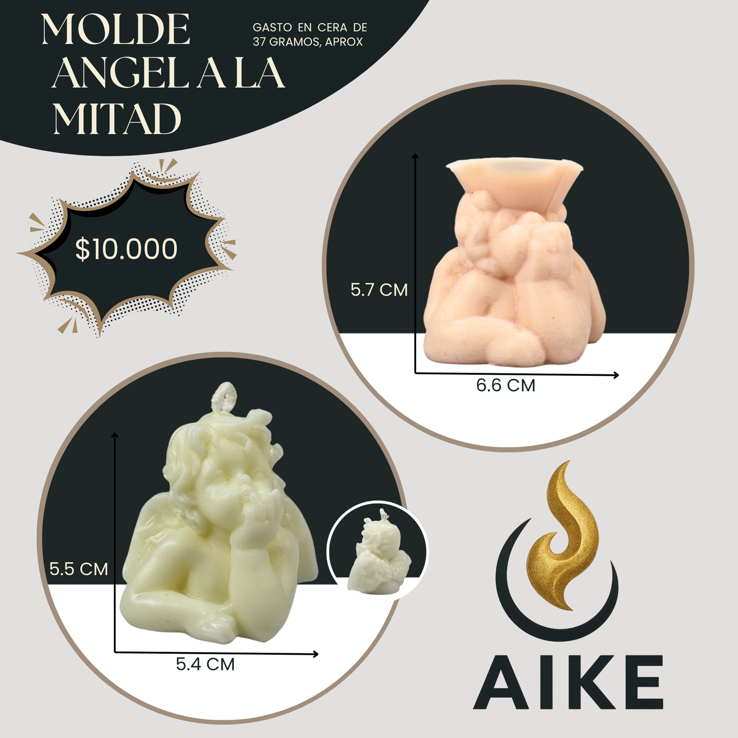 Molde Ángel a la Mitad para Velas Artesanales y Aromáticas | Molde de Silicona 3D Decorativo