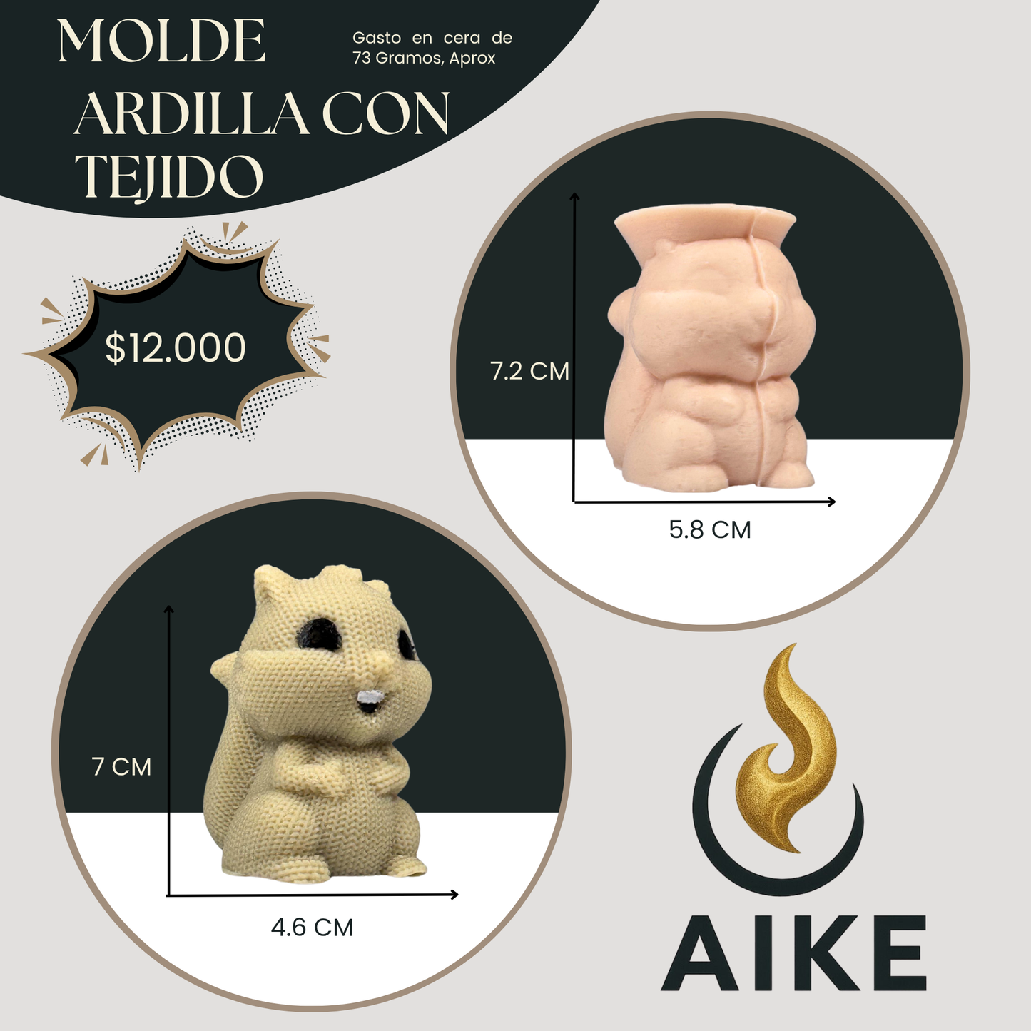 Molde Ardilla Crochet para Velas | Molde de Silicona Textura Tejido 3D