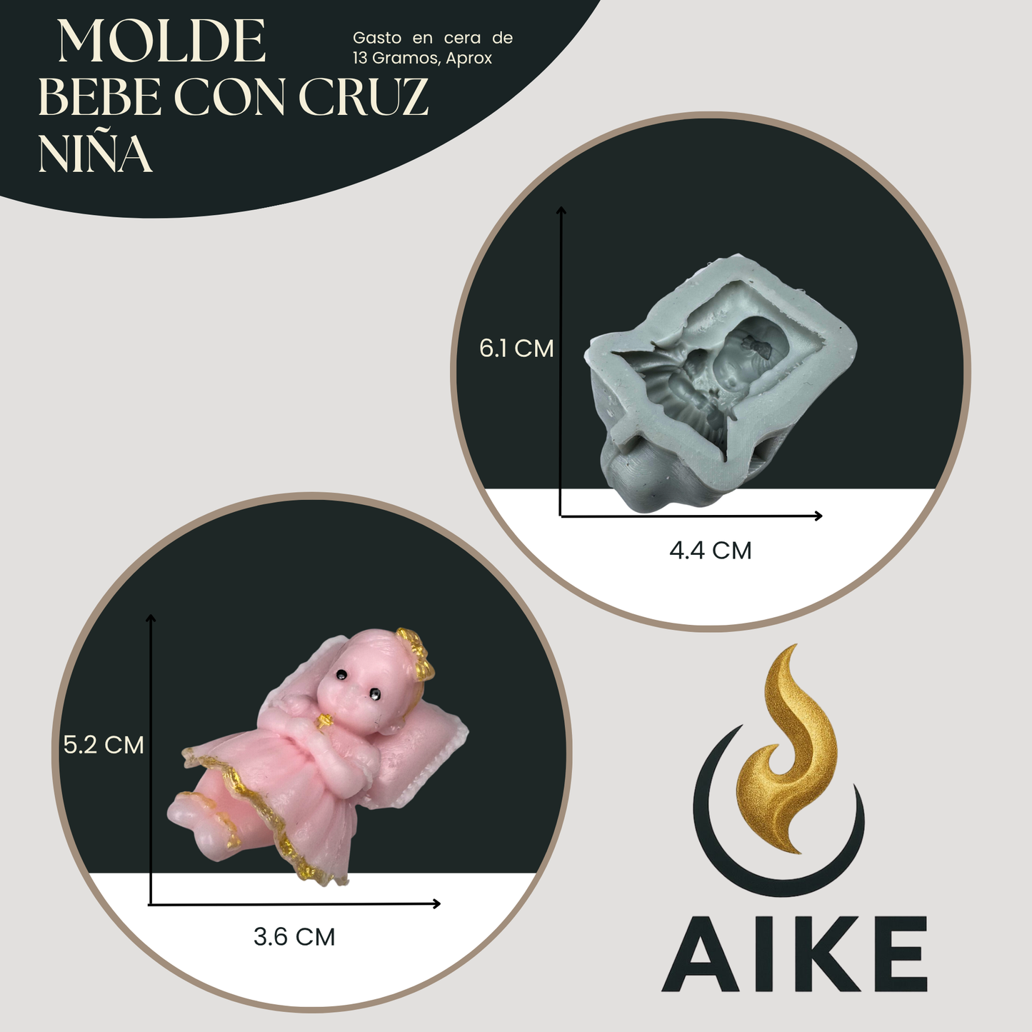 Molde de Silicona Bebé con Cruz Niña para Velas | Molde 3D Premium Bautizo y Primera Comunión