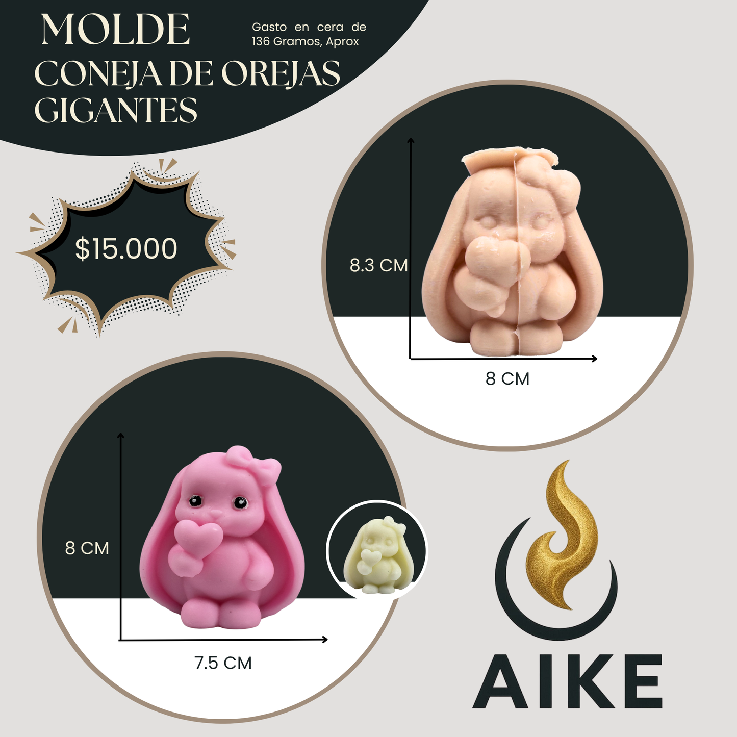 Molde Coneja de Orejas Grandes para Velas | Molde de Silicona Cute 3D Decorativo