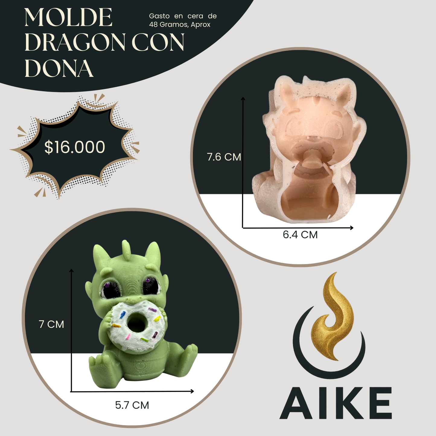 Molde Dragón Bebé con Dona para Velas | Molde Decorativo Kawaii Premium