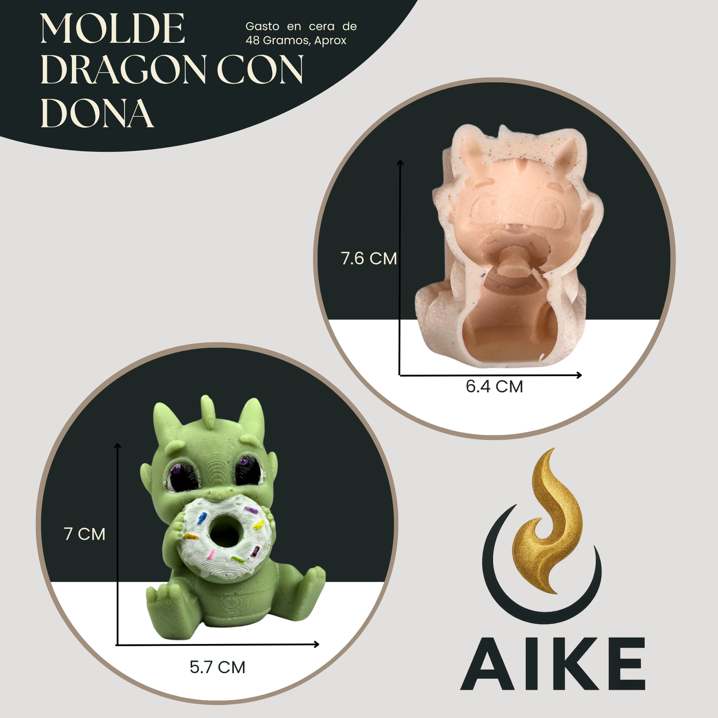 Molde Dragón Bebé con Dona para Velas | Molde Decorativo Kawaii Premium