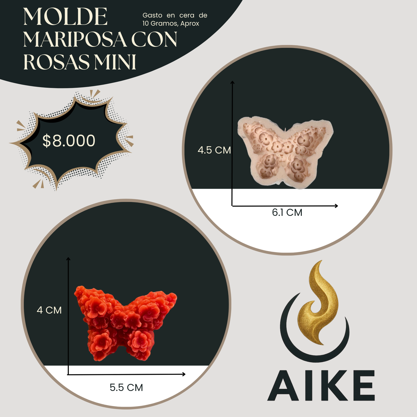 Molde Mariposa con Rosas Mini para Velas | Molde de Silicona Decorativo 3D