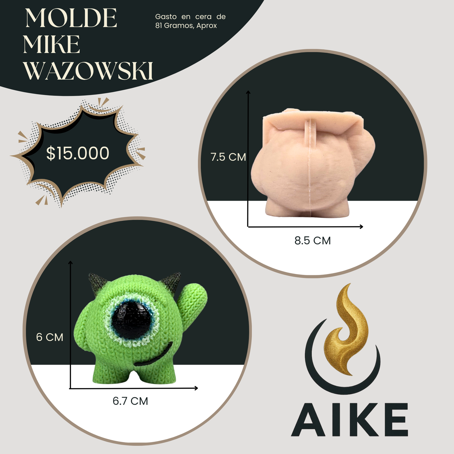 Molde Monstruo Mike Wazowski para Velas | Molde Silicona 3D Decorativo Infantil