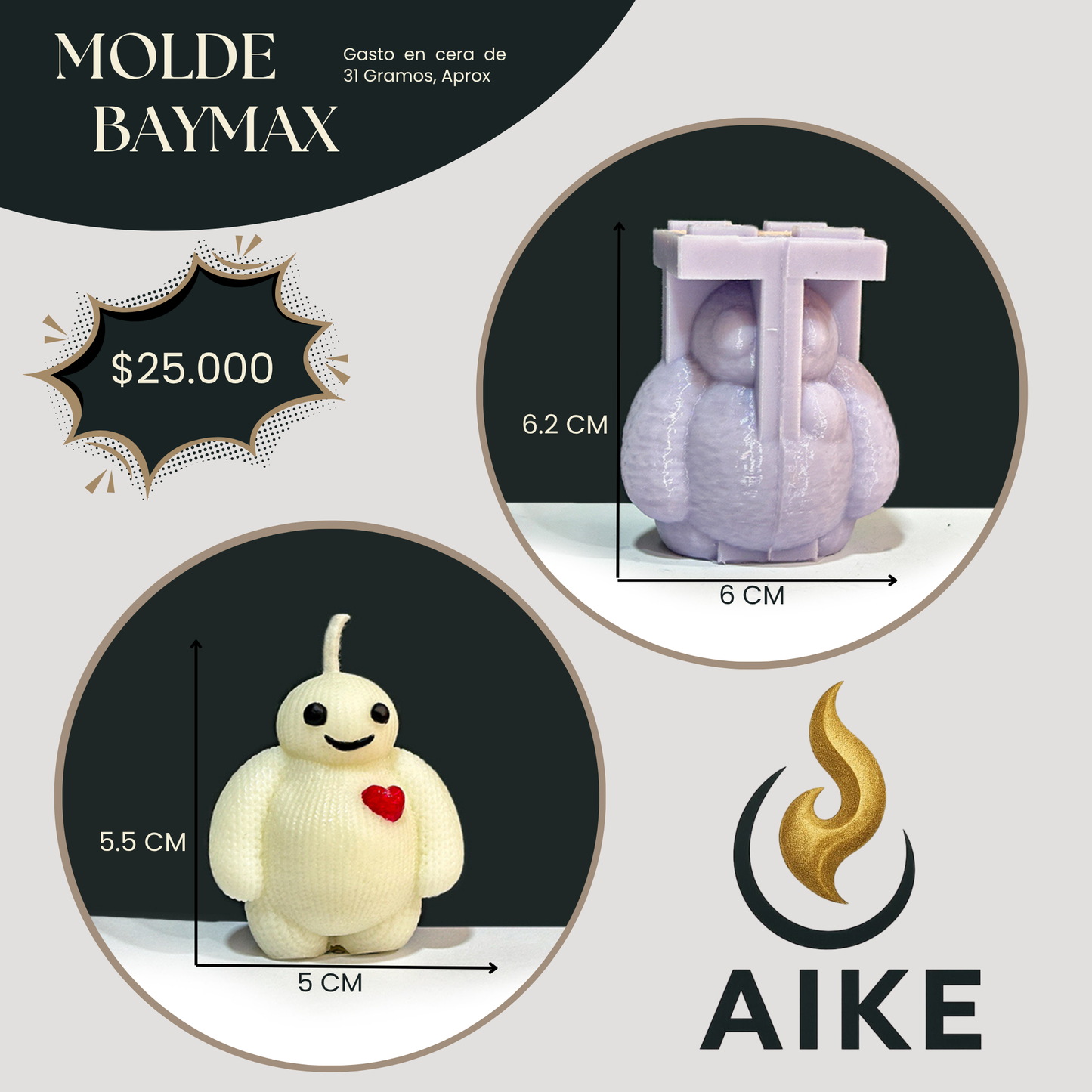 Molde Baymax para Velas | Molde Decorativo Kawaii en Silicona 3D