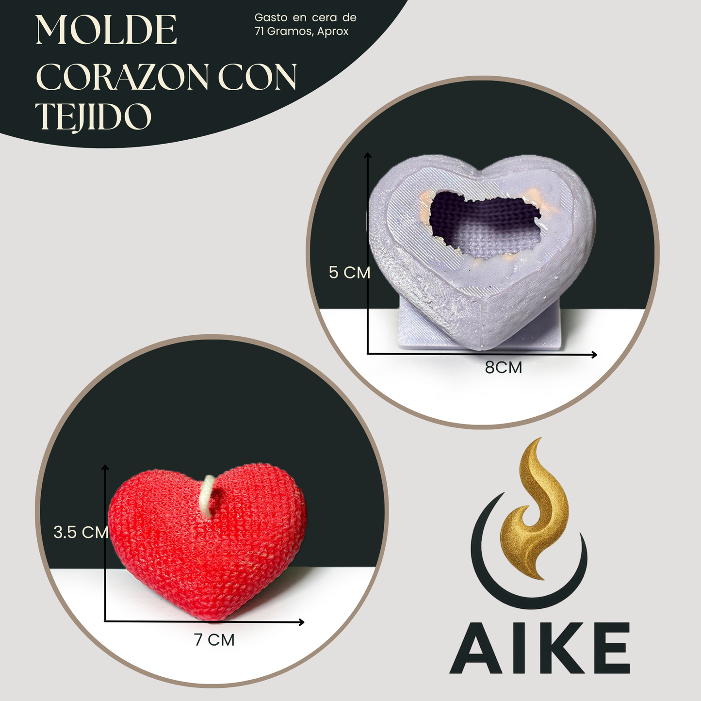 Molde Corazón Tejido para Velas | Molde de Silicona 3D Efecto Crochet Decorativo