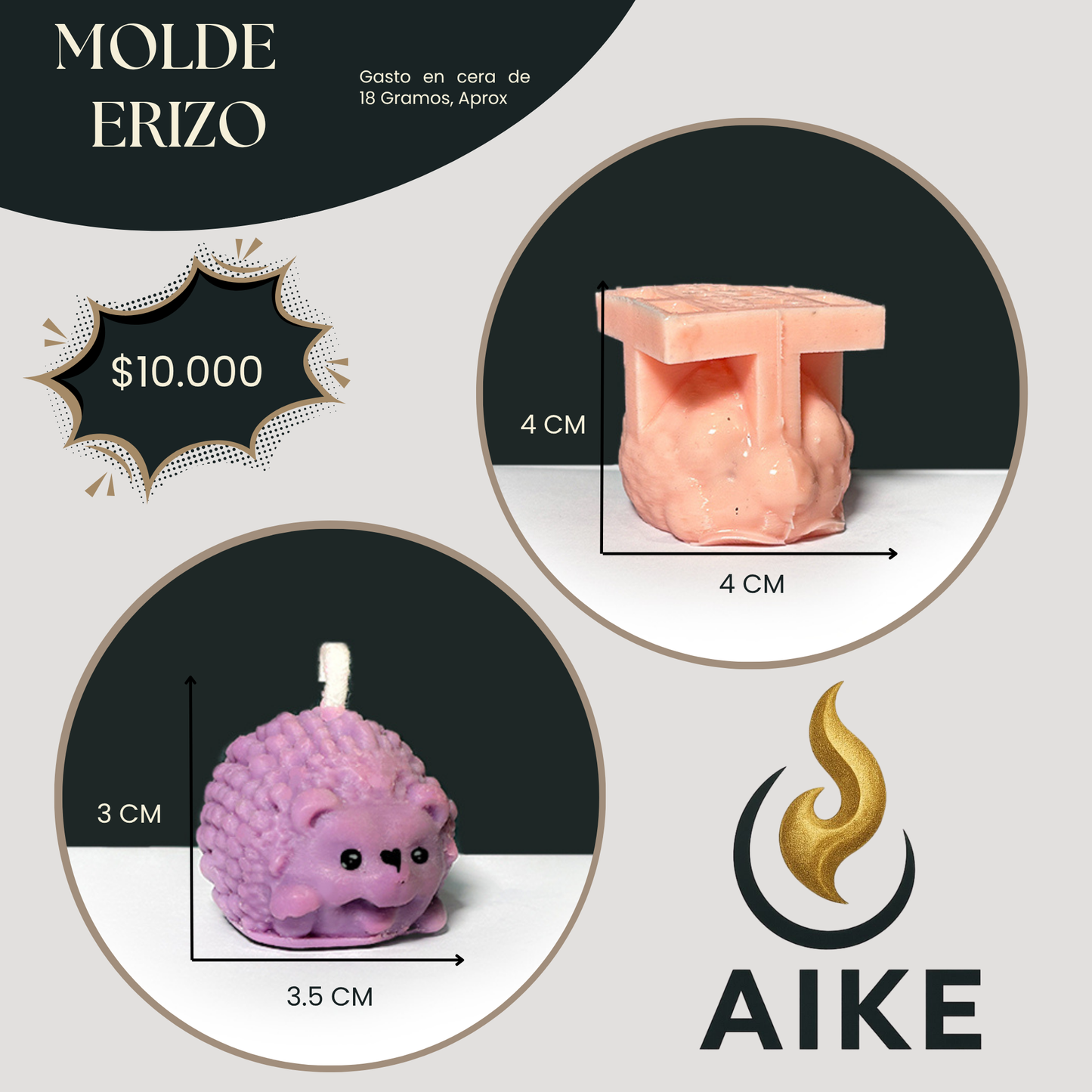 Molde Erizo para Velas | Molde Animal Mini Decorativo en Silicona