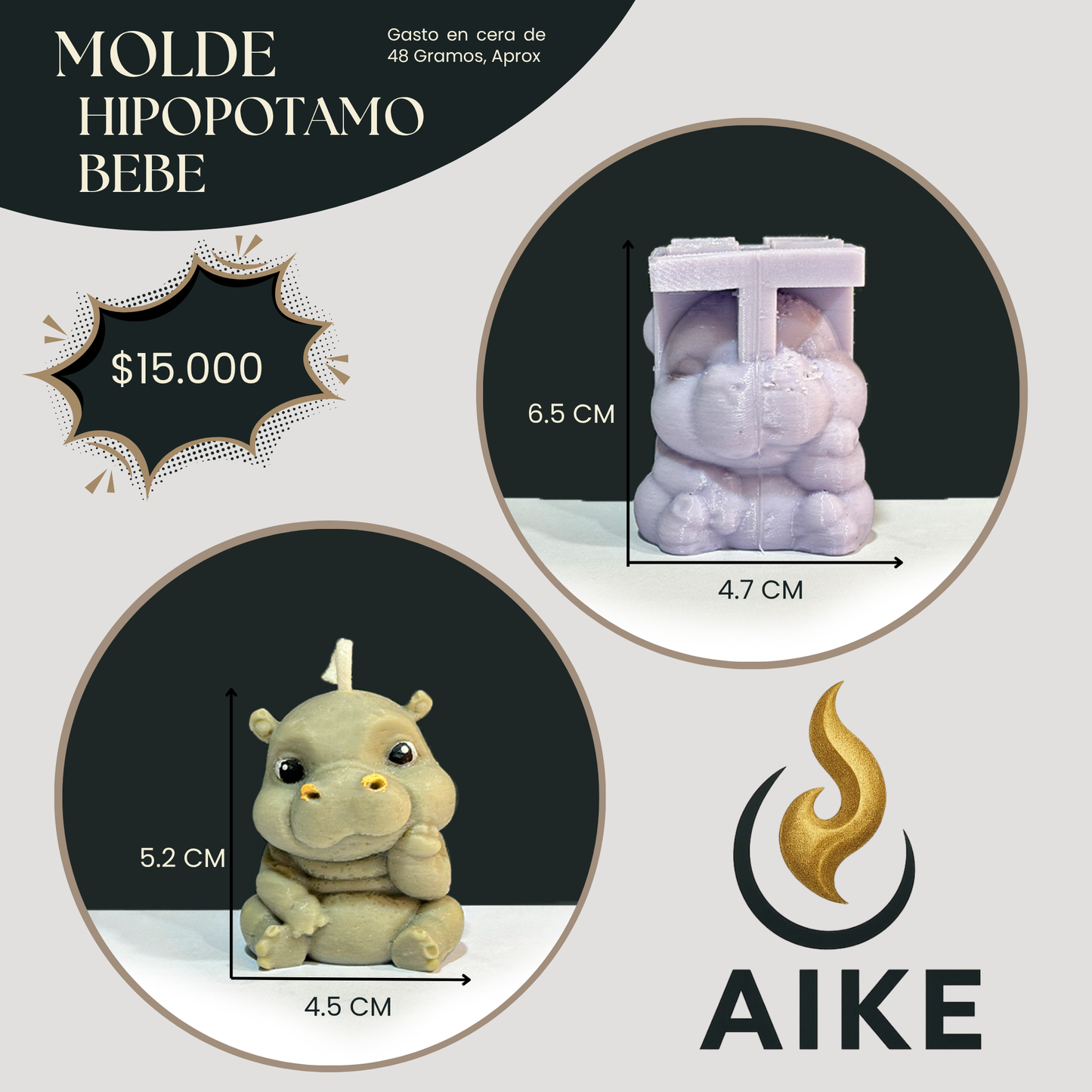 Molde Hipopótamo Bebé para Velas | Molde Animal Infantil en Silicona