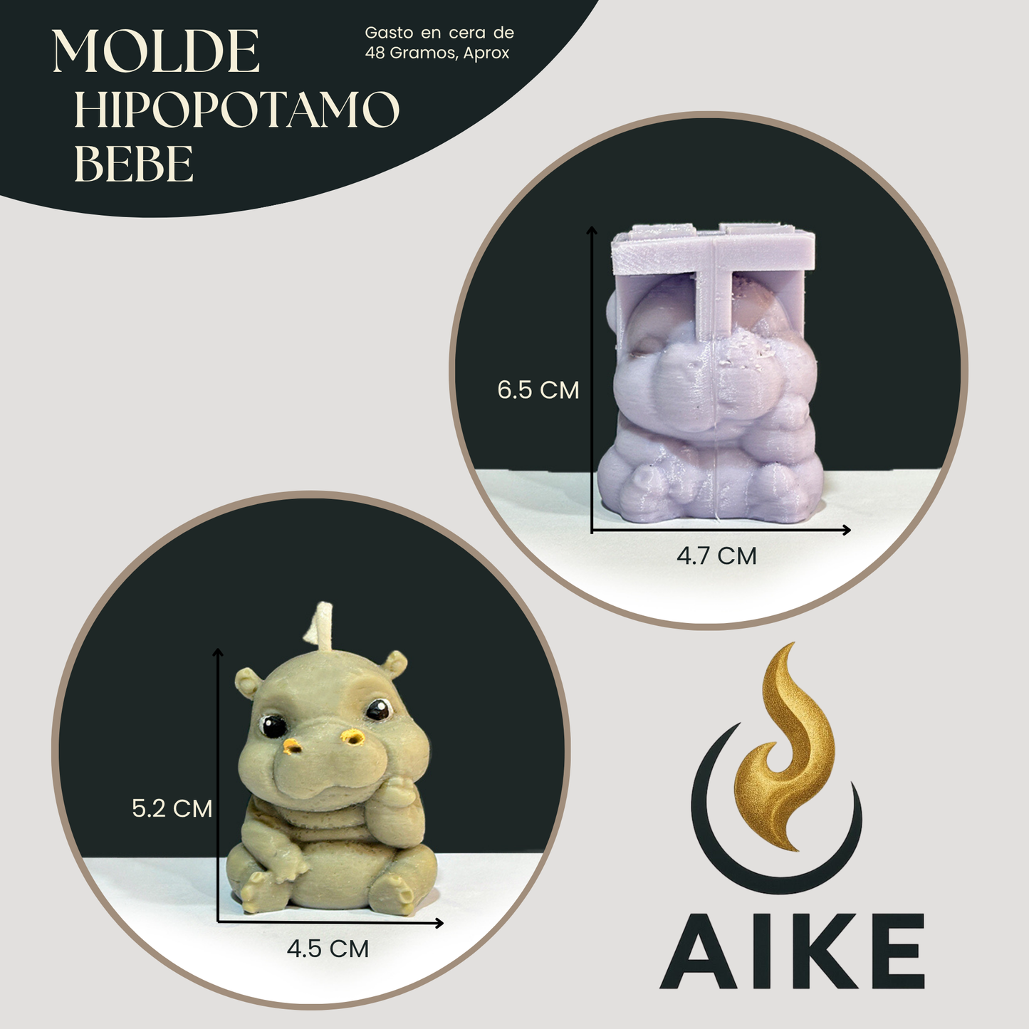 Molde Hipopótamo Bebé para Velas | Molde Animal Infantil en Silicona
