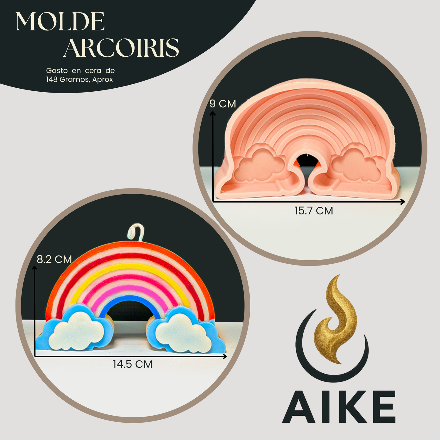 Molde Arcoíris con Nubes para Velas Artesanales y Aromáticas | Molde de Silicona 3D Decorativo