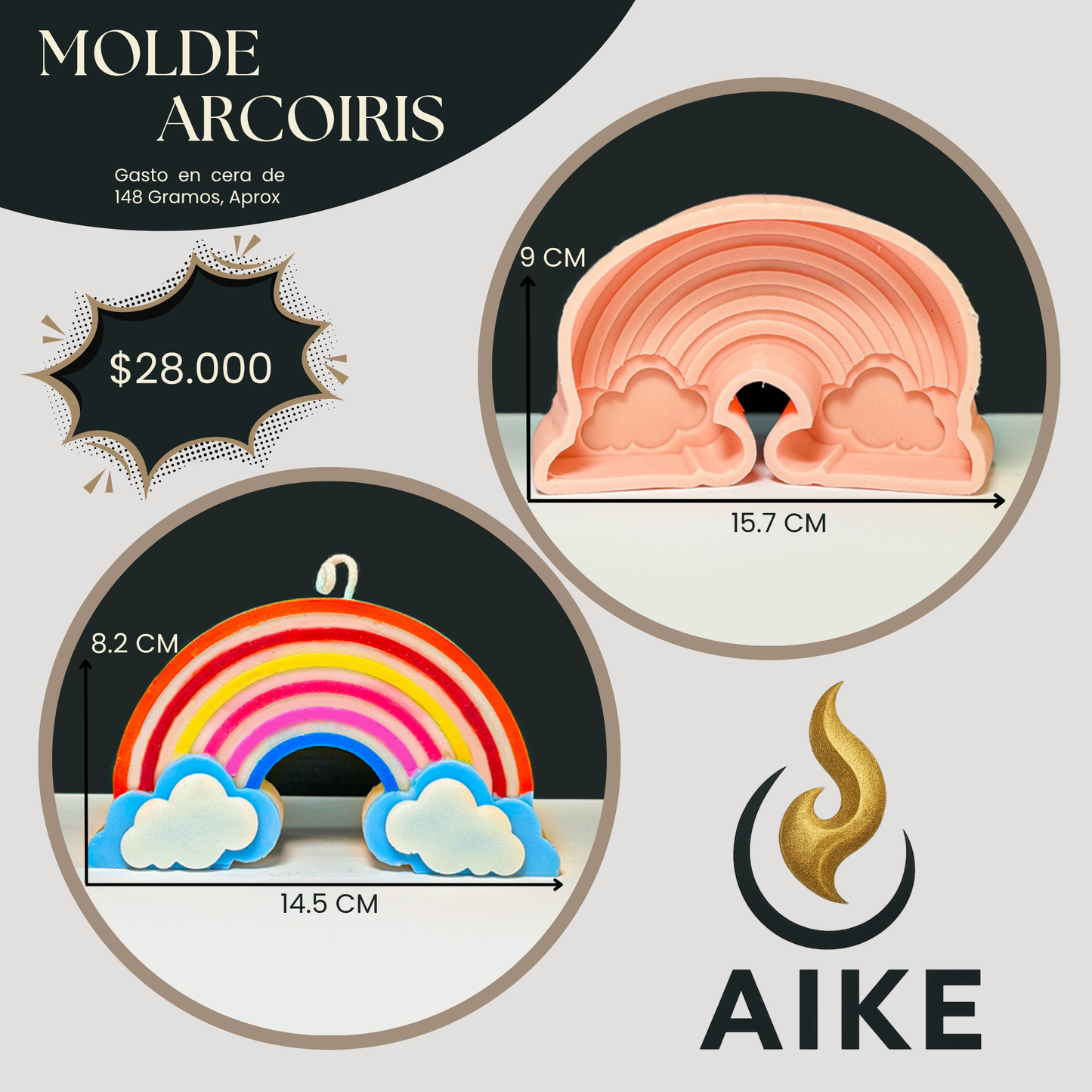 Molde Arcoíris con Nubes para Velas Artesanales y Aromáticas | Molde de Silicona 3D Decorativo