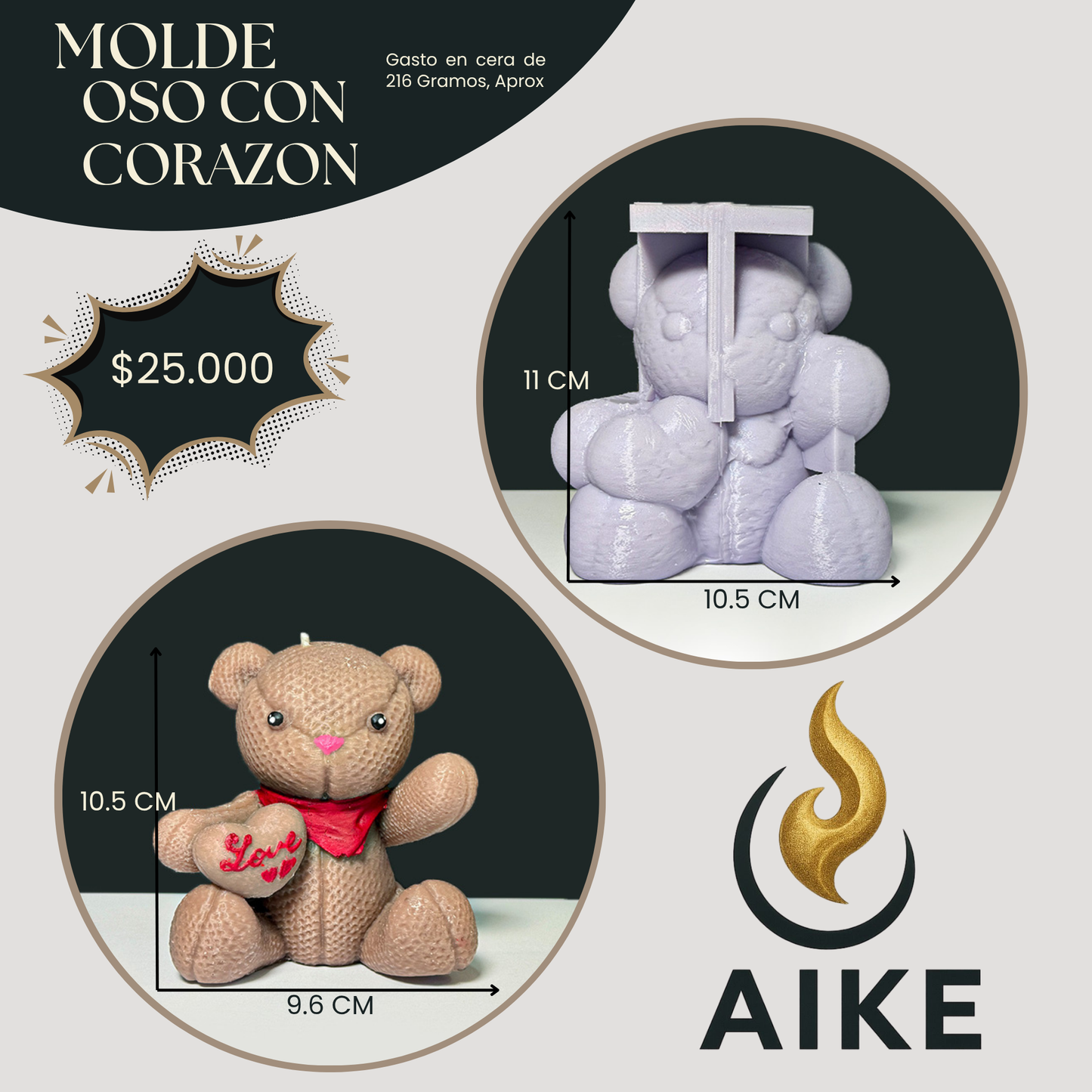Molde Oso con Corazón para Velas Artesanales y Aromáticas | Molde de Silicona 3D Decorativo