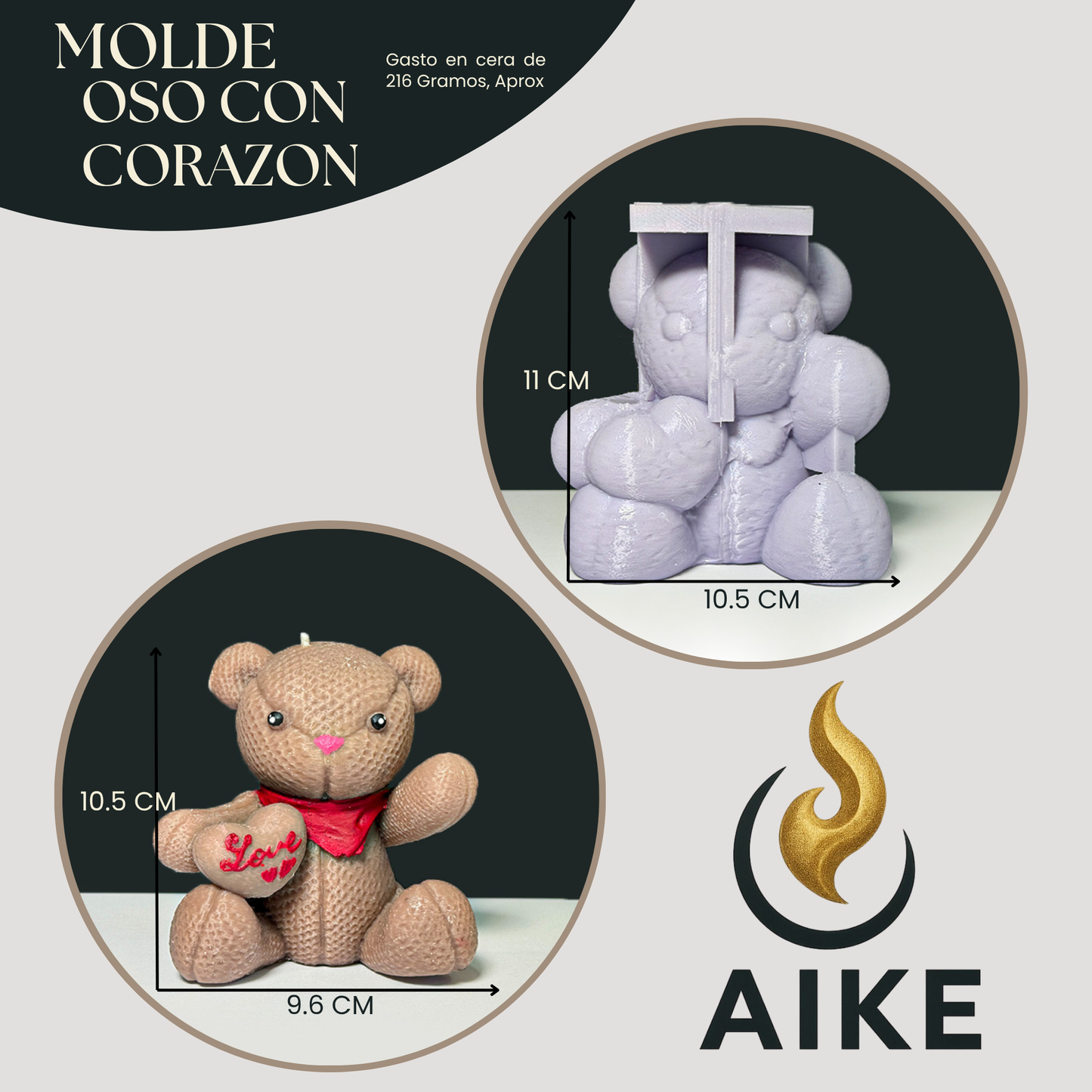 Molde Oso con Corazón para Velas Artesanales y Aromáticas | Molde de Silicona 3D Decorativo