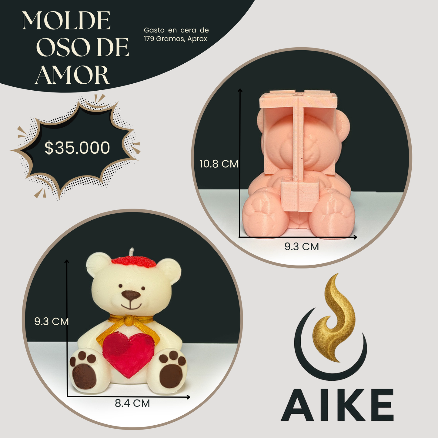 Molde Oso de Amor para Velas Artesanales y Aromáticas | Molde de Silicona 3D Decorativo