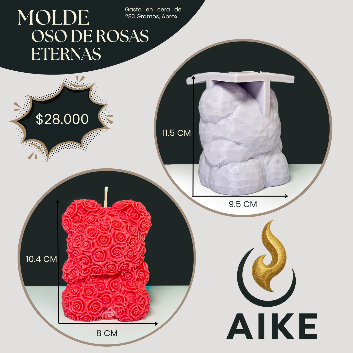 Molde Oso de Rosas Eternas para Velas | Molde de Silicona 3D Decorativo Premium