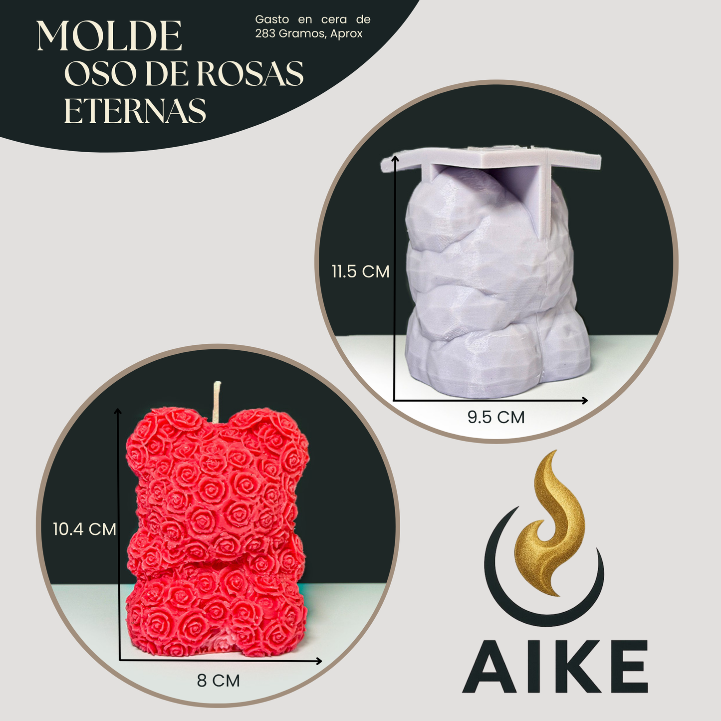 Molde Oso de Rosas Eternas para Velas | Molde de Silicona 3D Decorativo Premium