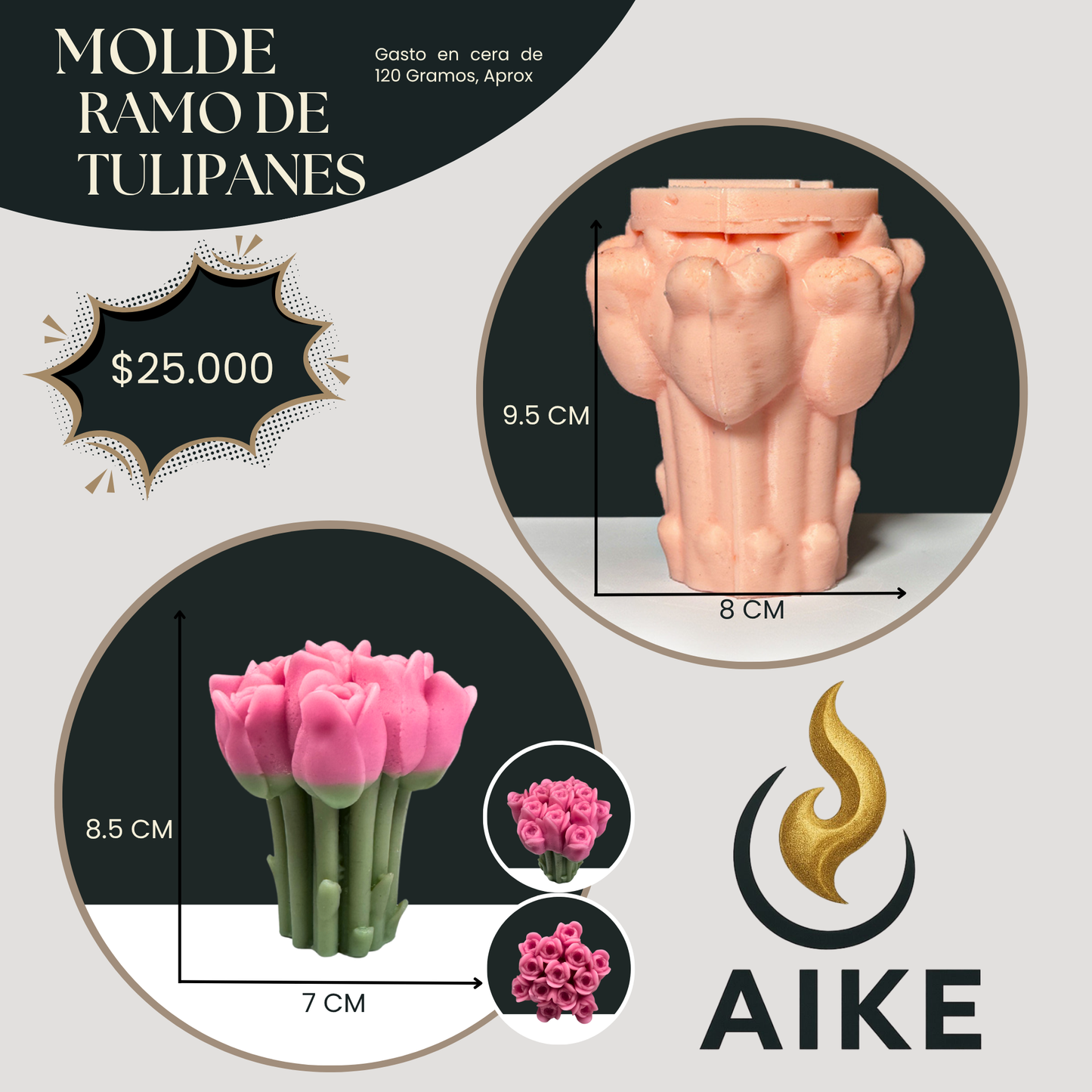 Molde Ramo de Tulipanes para Velas | Molde de Silicona 3D Decorativo Floral