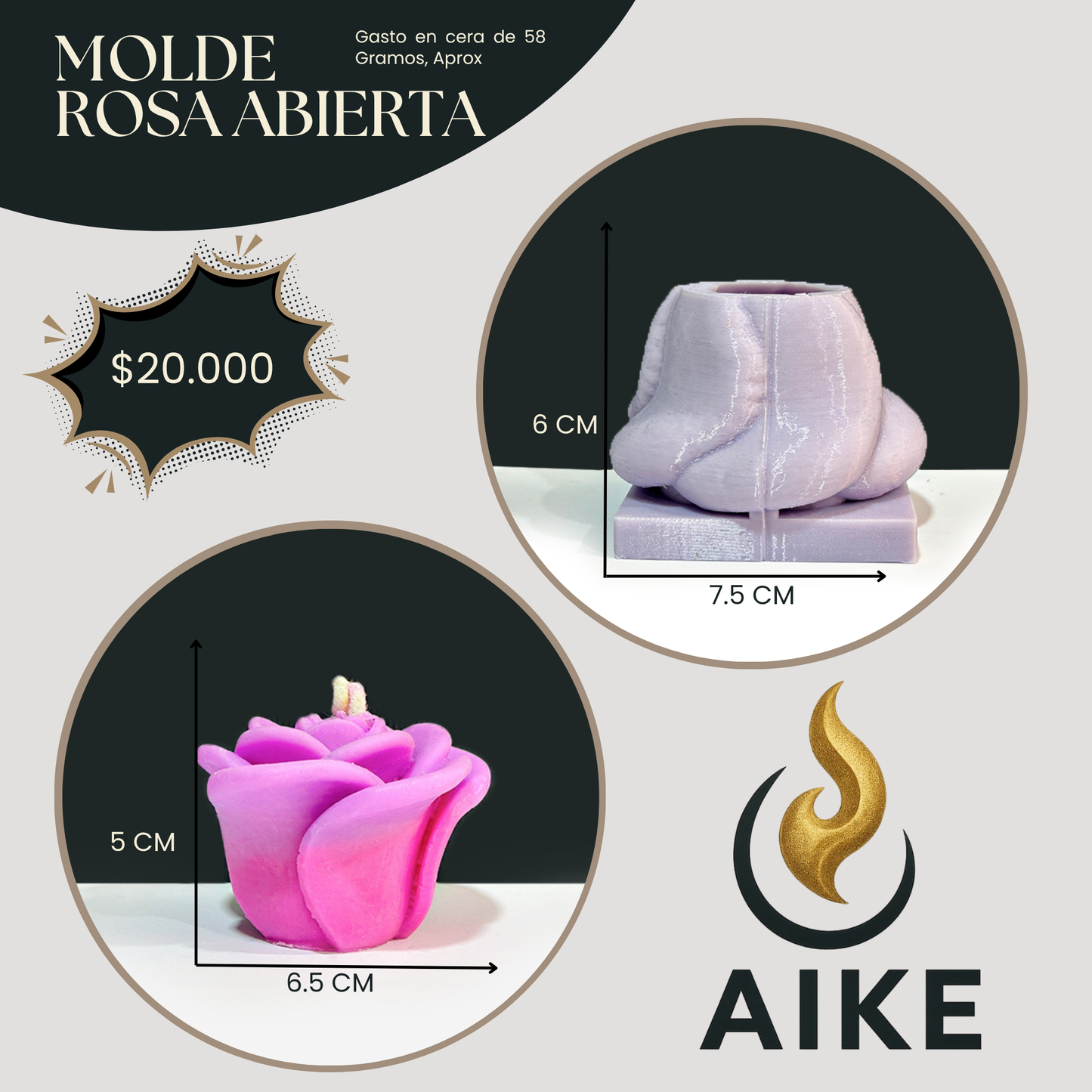 Molde Rosa Abierta para Velas | Molde de Silicona 3D Flor Decorativa Premium