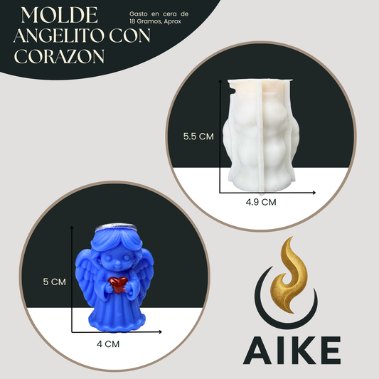 Molde de Silicona Angelito con Corazón para Velas | Molde 3D Premium