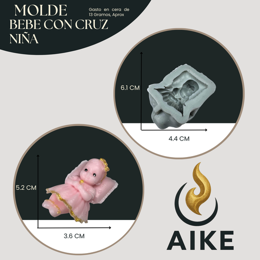 Molde de Silicona Bebé con Cruz Niña para Velas | Molde 3D Premium Bautizo y Primera Comunión