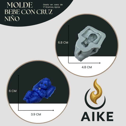 Molde de Silicona Bebé con Cruz Niño para Velas | Molde 3D Premium Bautizo y Primera Comunión