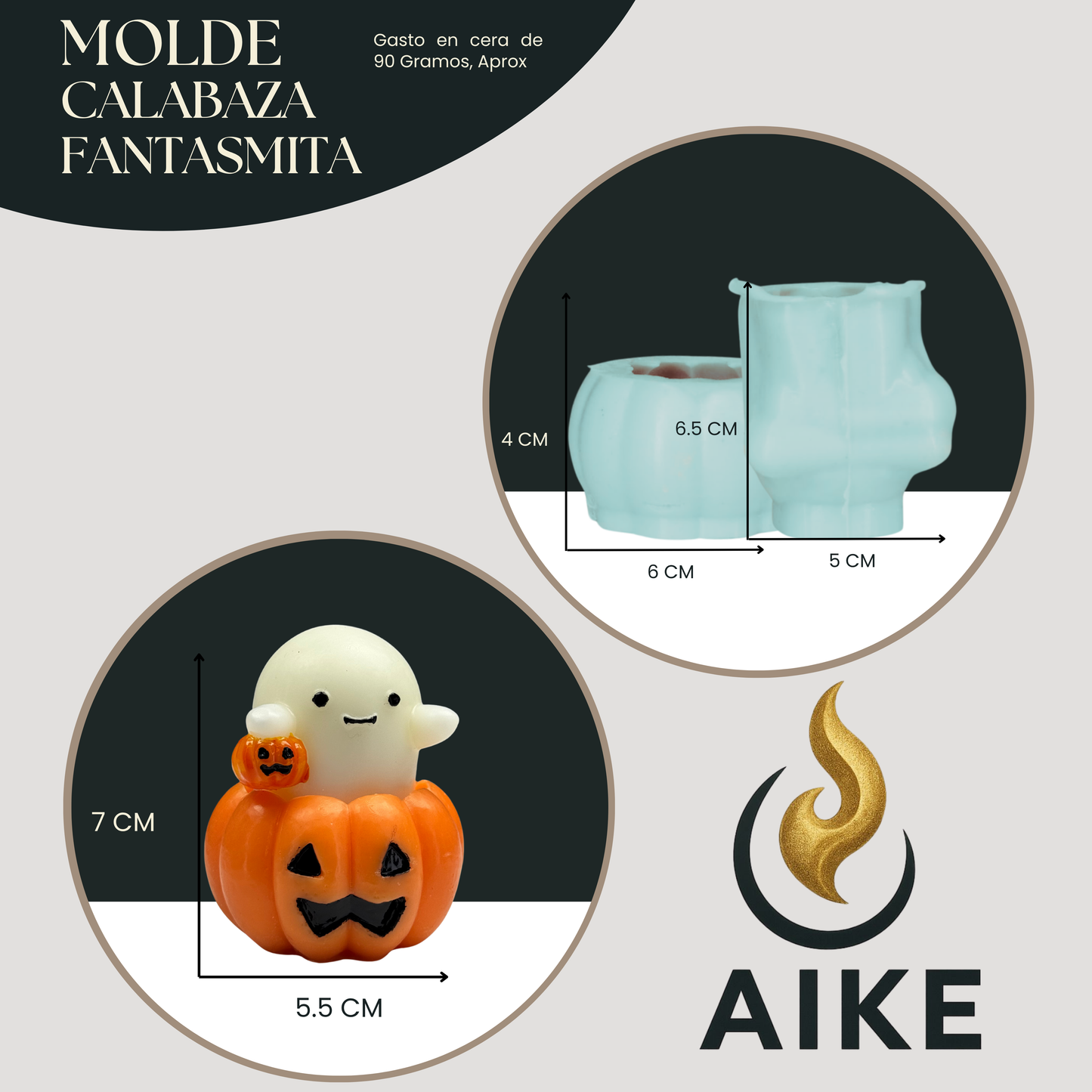 Molde de Silicona Fantasmita en Calabaza Halloween | Molde 3D