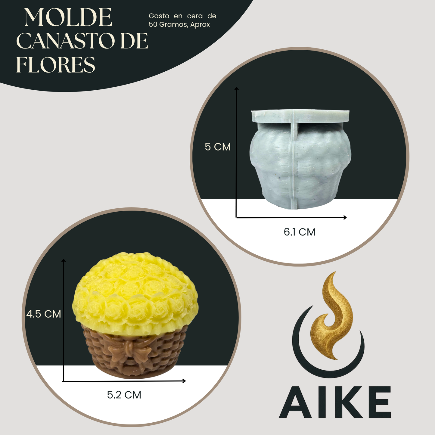 Molde Canasta de Flores para Velas Artesanales y Aromáticas | Molde de Silicona 3D Decorativo