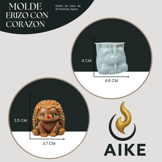 Molde de Silicona Erizo con Corazón para Velas | Molde 3D Premium