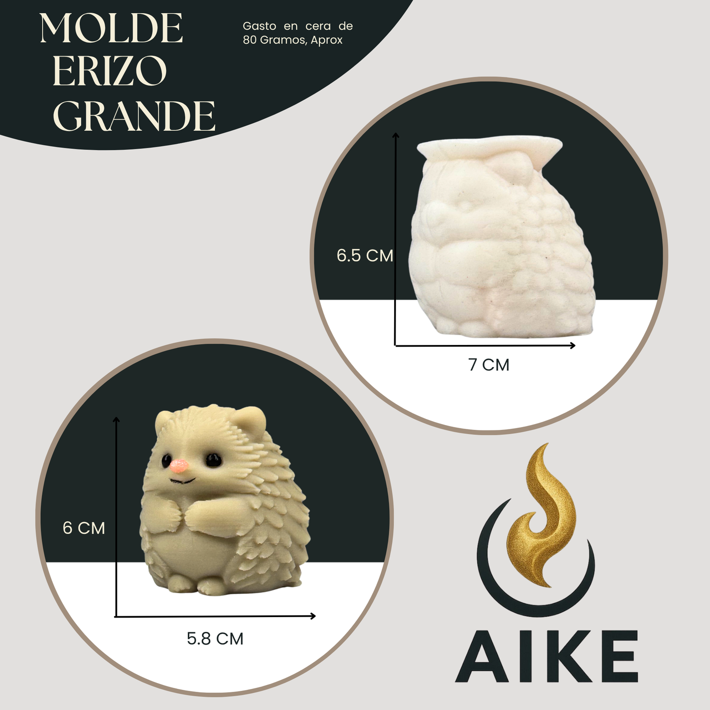Molde Erizo Grande para Velas | Molde de Silicona Animal Decorativo 3D