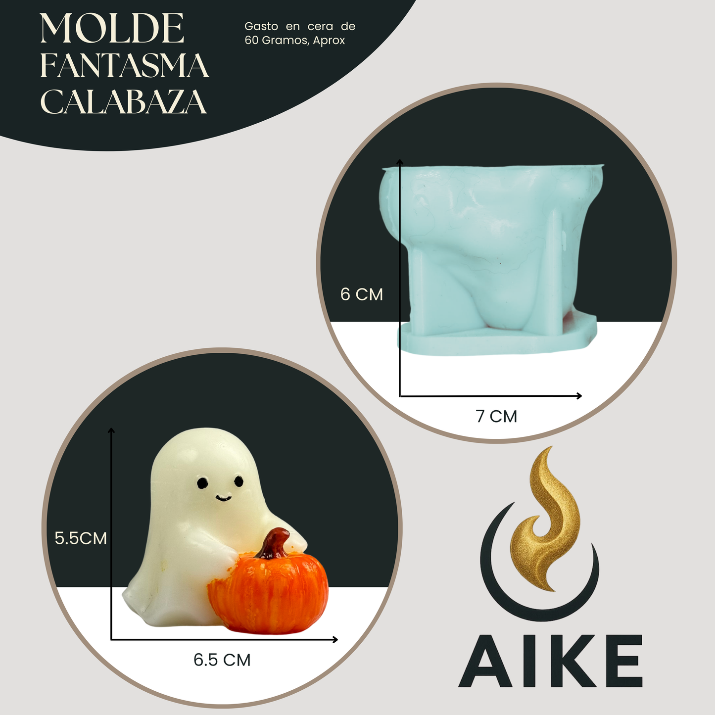 Molde de Silicona Fantasma Calabaza Halloween | Molde 3D