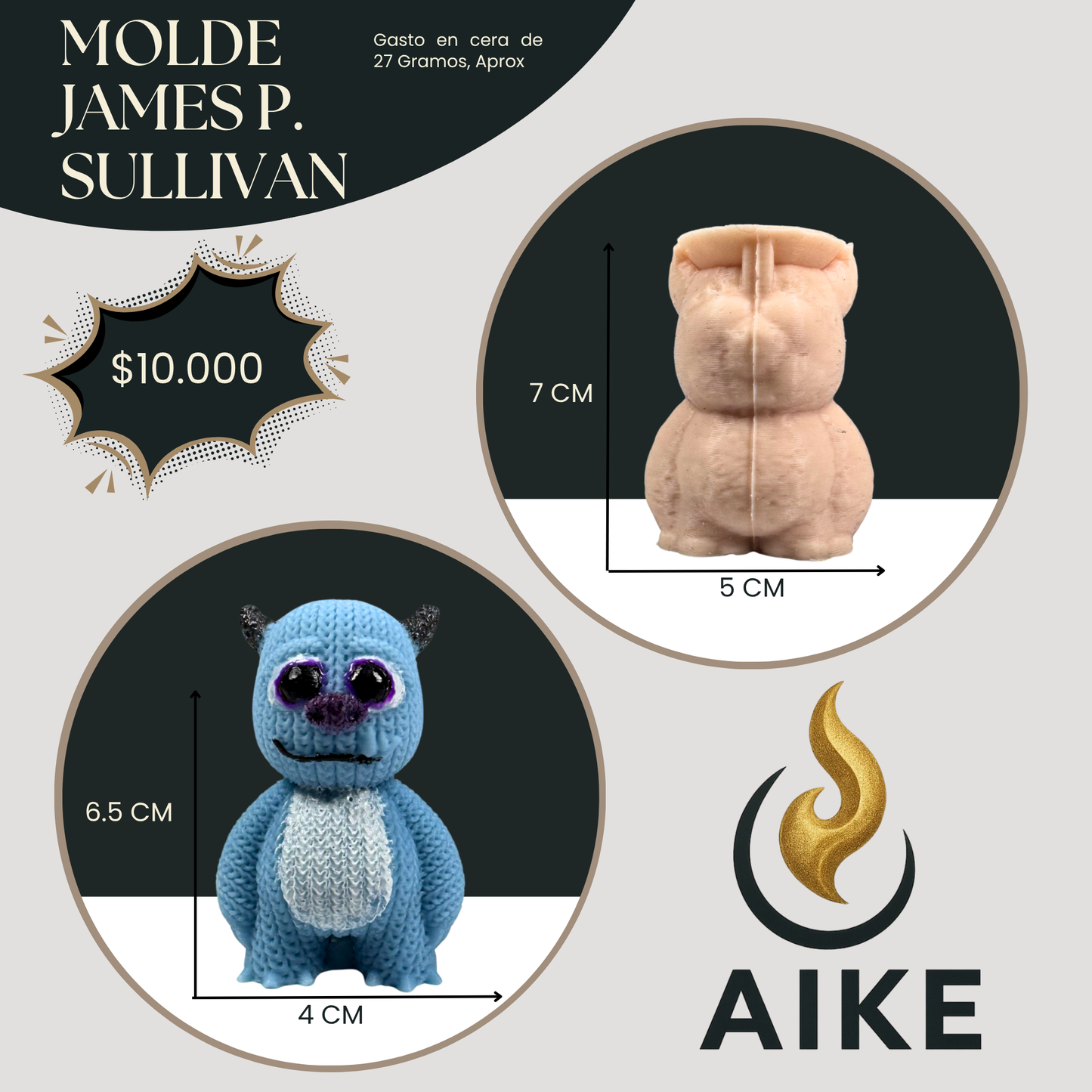 Molde Monstruo James P. Sullivan Peluche Tejido para Velas | Molde Silicona 3D Decorativo Premium