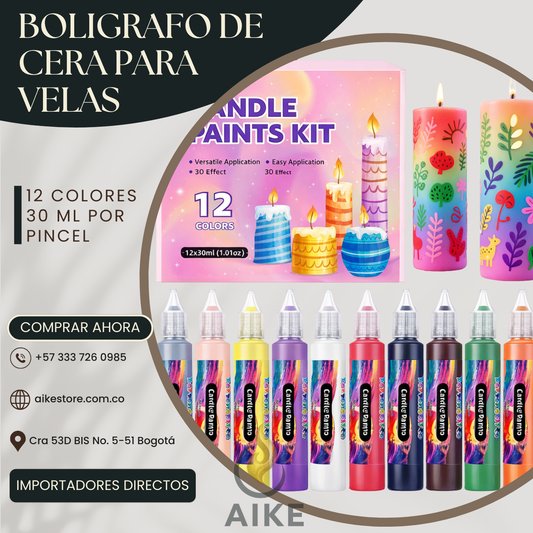 Kit Bolígrafos para Decorar Velas x12 Colores (30ml) | Pintura para Velas 3D