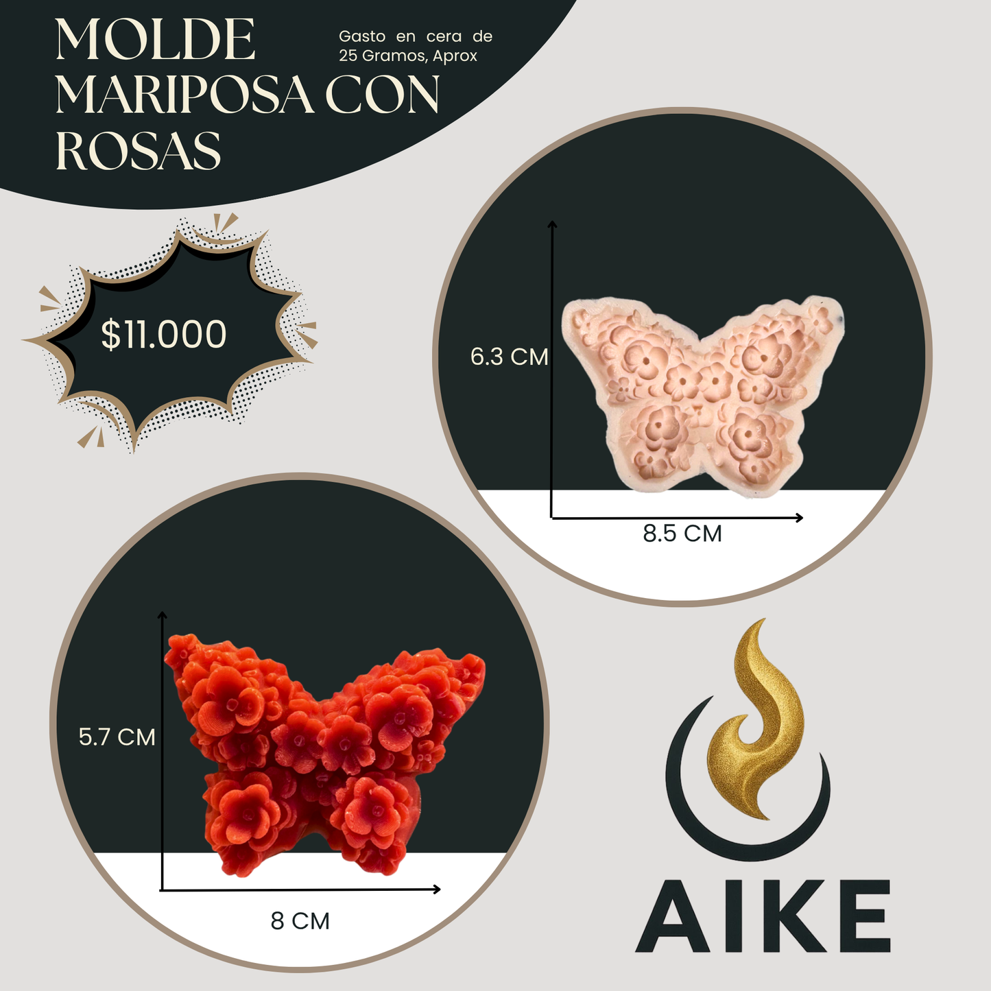 Molde Mariposa con Rosas para Velas | Molde de Silicona Decorativo 3D