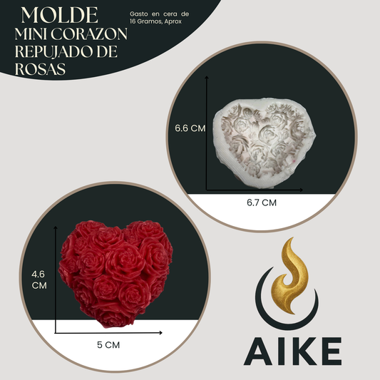 Molde de Silicona Mini Corazón Repujado de Rosas para Velas | Molde 3D Premium