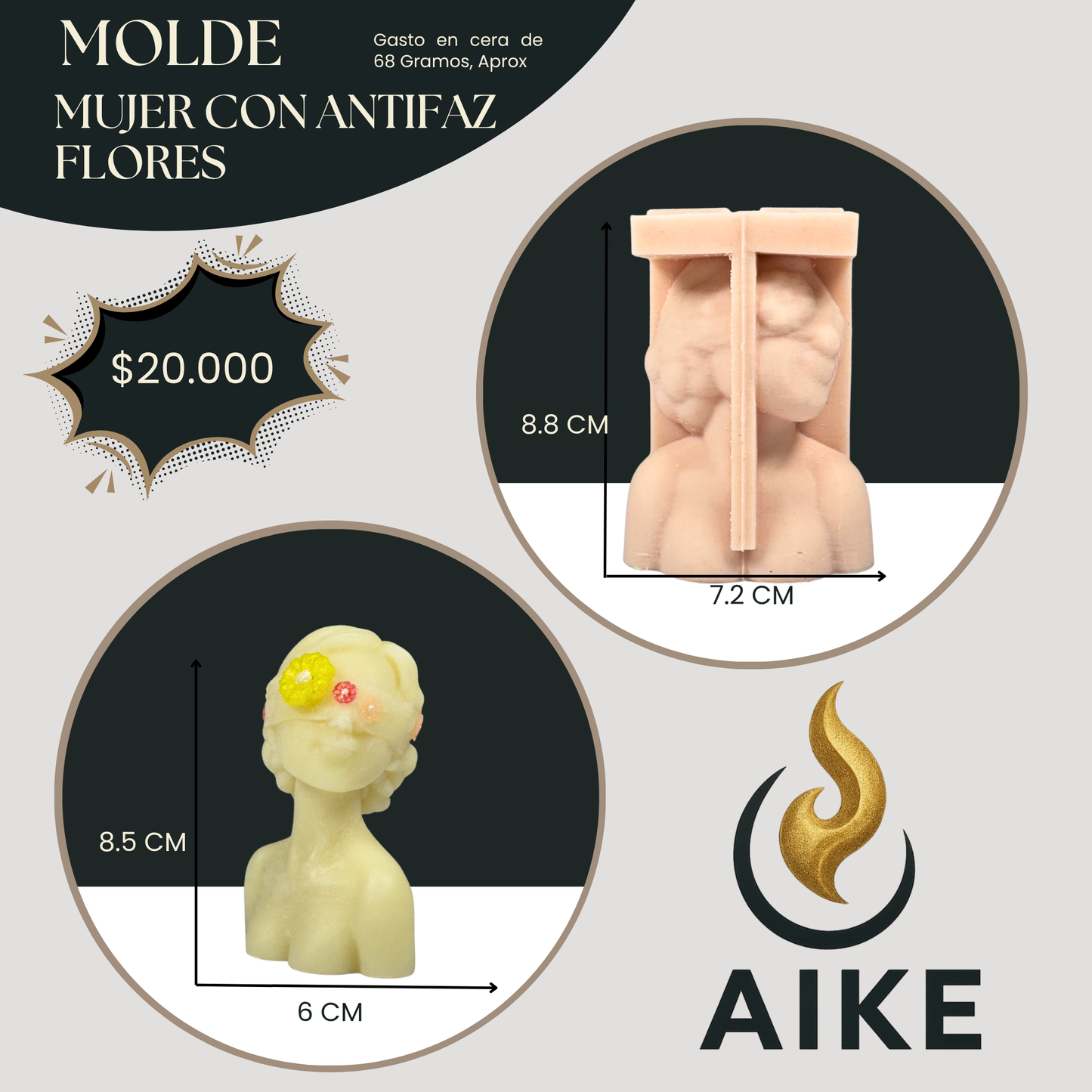 Molde Mujer con Antifaz de Flores para Velas Artesanales y Aromáticas | Molde de Silicona 3D Decorativo