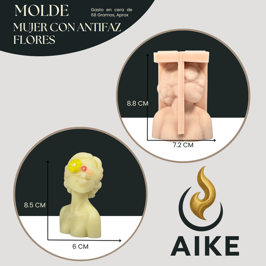 Molde Mujer con Antifaz de Flores para Velas Artesanales y Aromáticas | Molde de Silicona 3D Decorativo