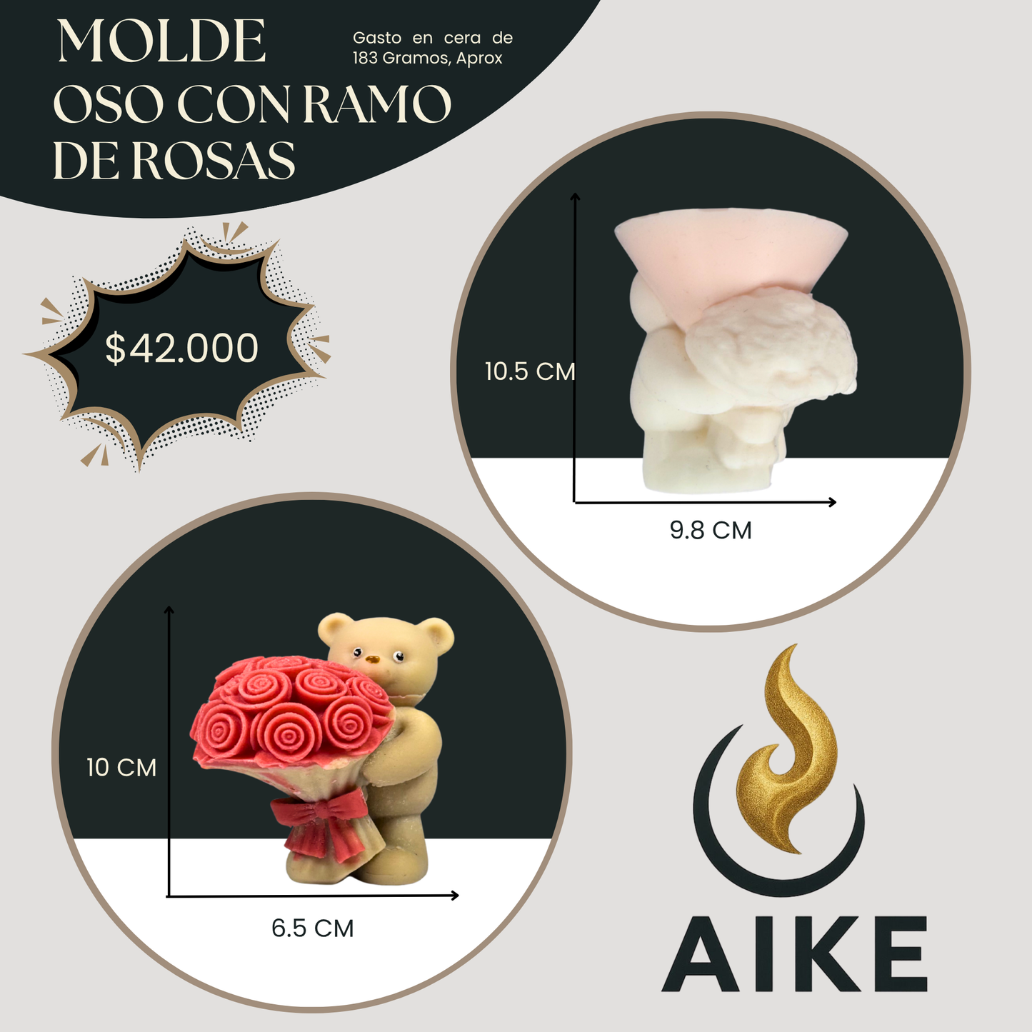 Molde Oso con Ramo de Rosas para Velas | Molde de Silicona Decorativo 3D