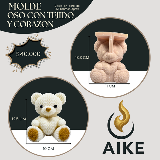 Molde Oso Tejido con Corazón para Velas | Molde de Silicona 3D Premium Decorativo