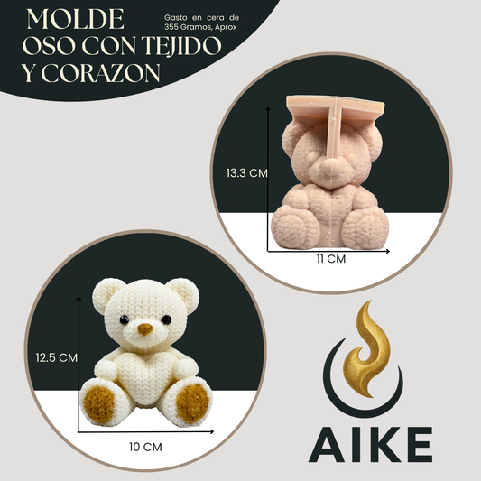 Molde Oso Tejido con Corazón para Velas | Molde de Silicona 3D Premium Decorativo