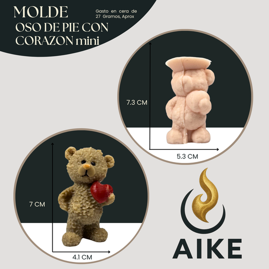 Molde Oso de Pie con Corazón Mini para Velas Artesanales y Aromáticas | Molde de Silicona 3D Decorativo