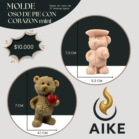 Molde Oso de Pie con Corazón Mini para Velas Artesanales y Aromáticas | Molde de Silicona 3D Decorativo