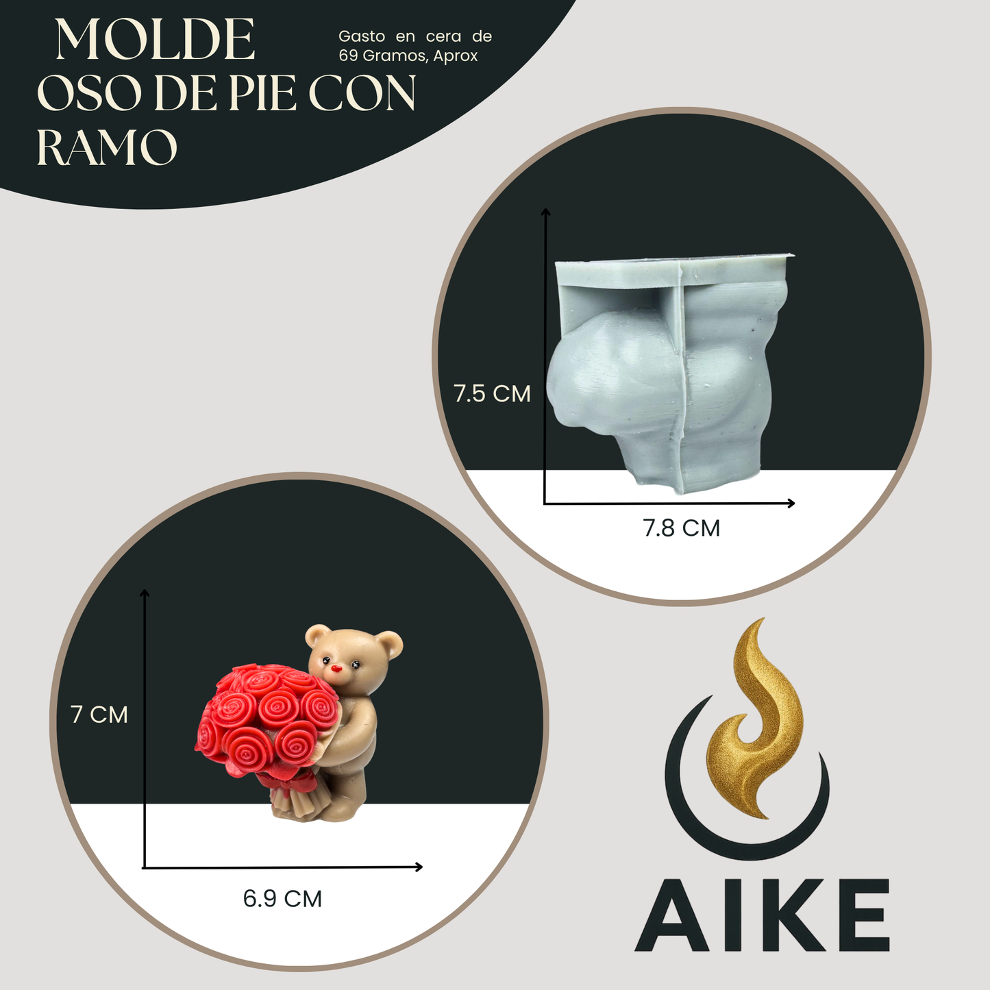 Molde Oso con Ramo de Rosas para Velas | Molde de Silicona Decorativo 3D