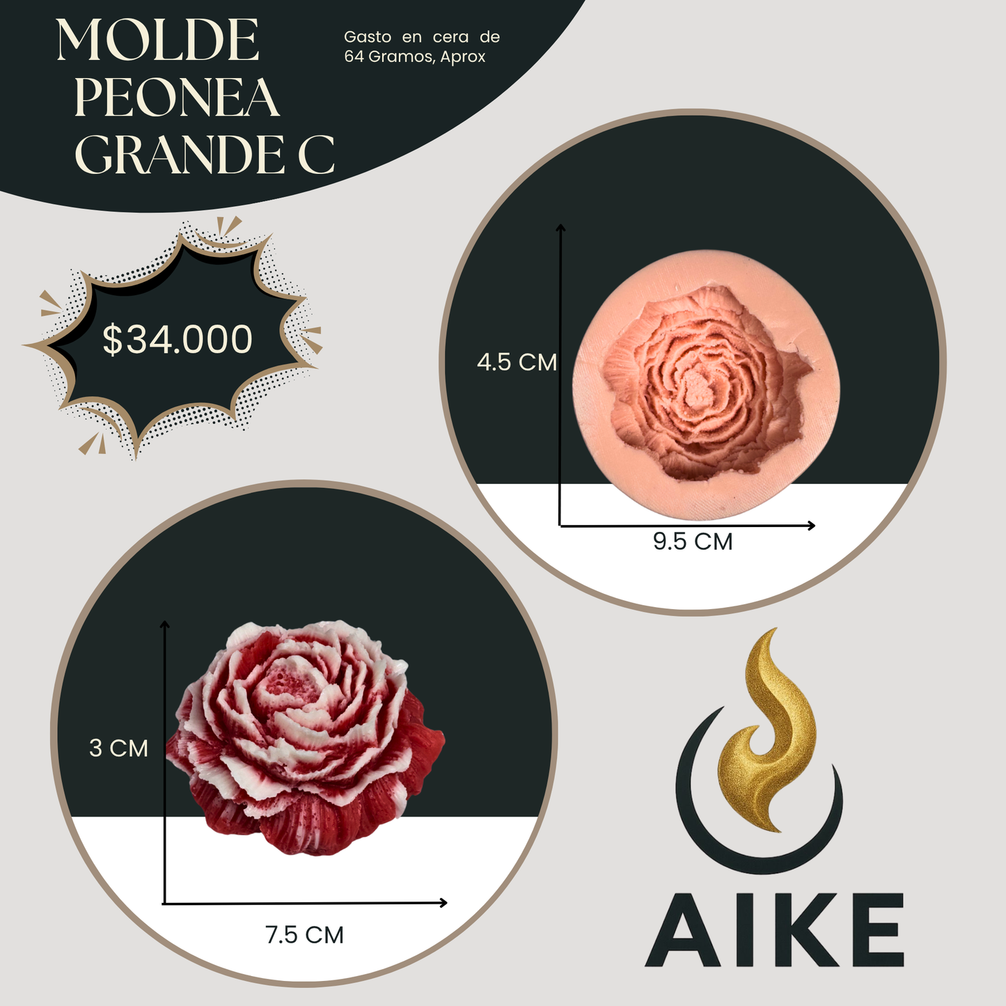 Molde Peonía Grande para Velas Artesanales y Aromáticas | Molde de Silicona 3D Decorativo