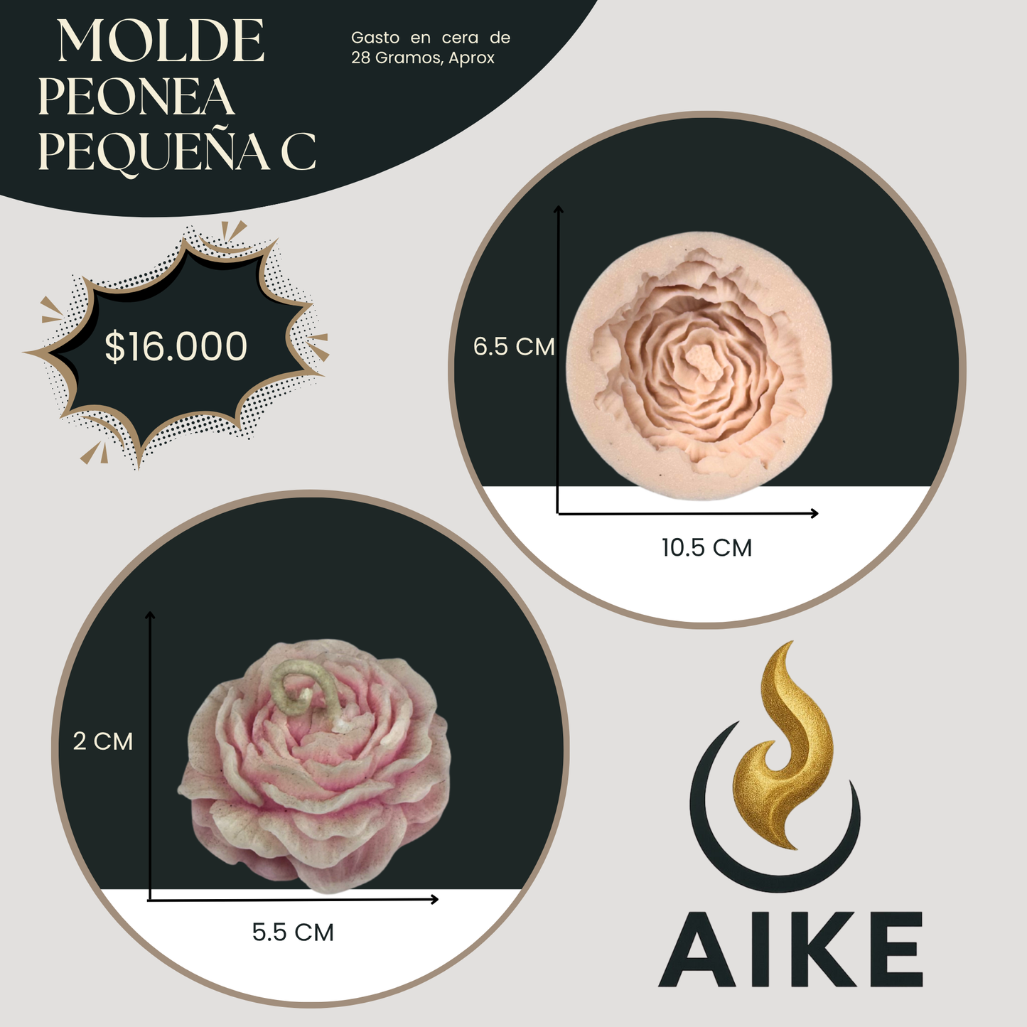 Molde Peonía Pequeña para Velas Artesanales y Aromáticas | Molde de Silicona 3D Decorativo