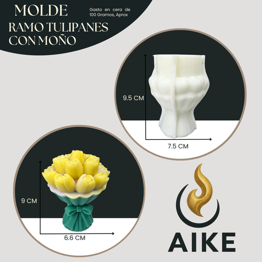 Molde de Silicona Ramo de Tulipanes con Moño para Velas | Molde 3D Premium