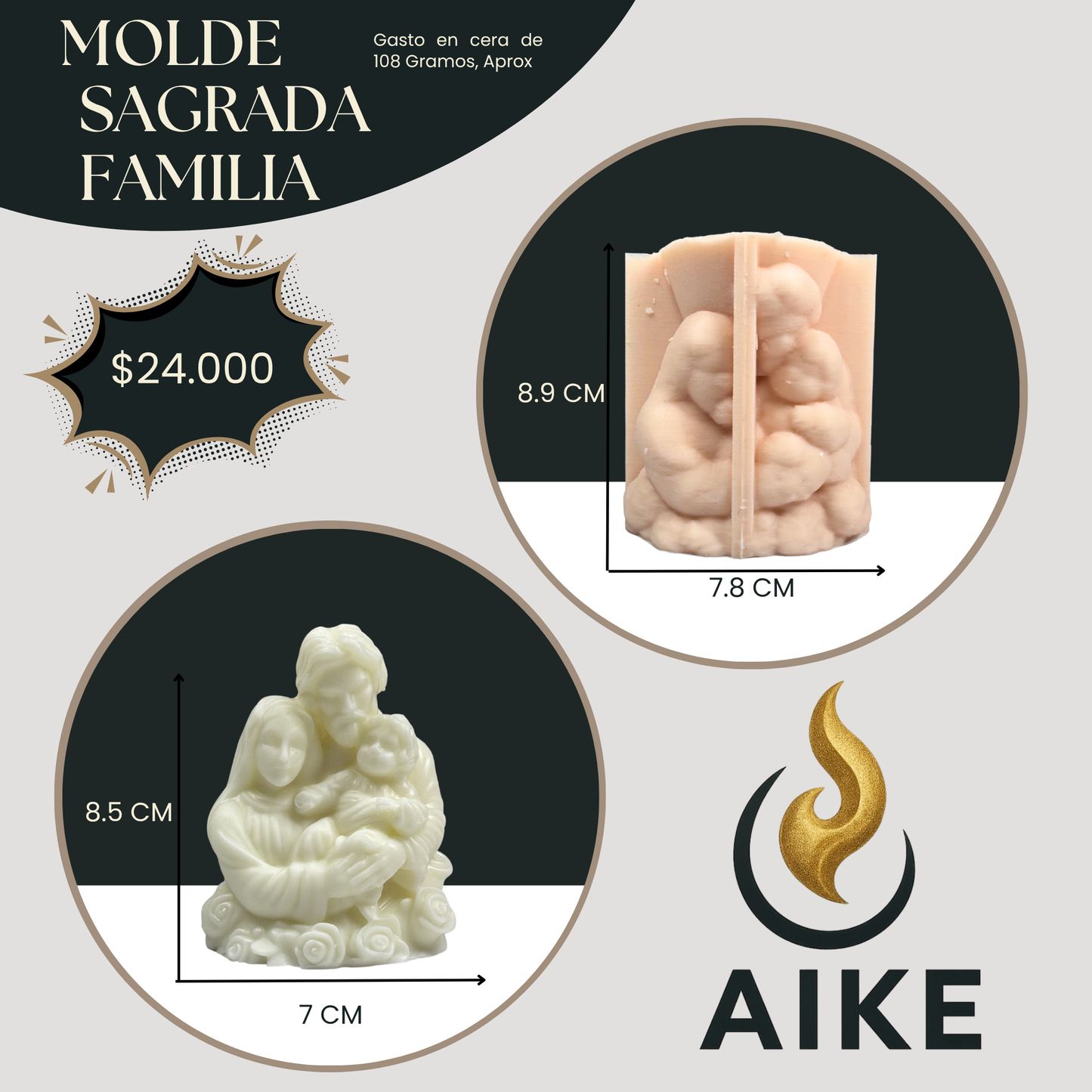 Molde Sagrada Familia para Velas Artesanales y Aromáticas | Molde de Silicona 3D Decorativo