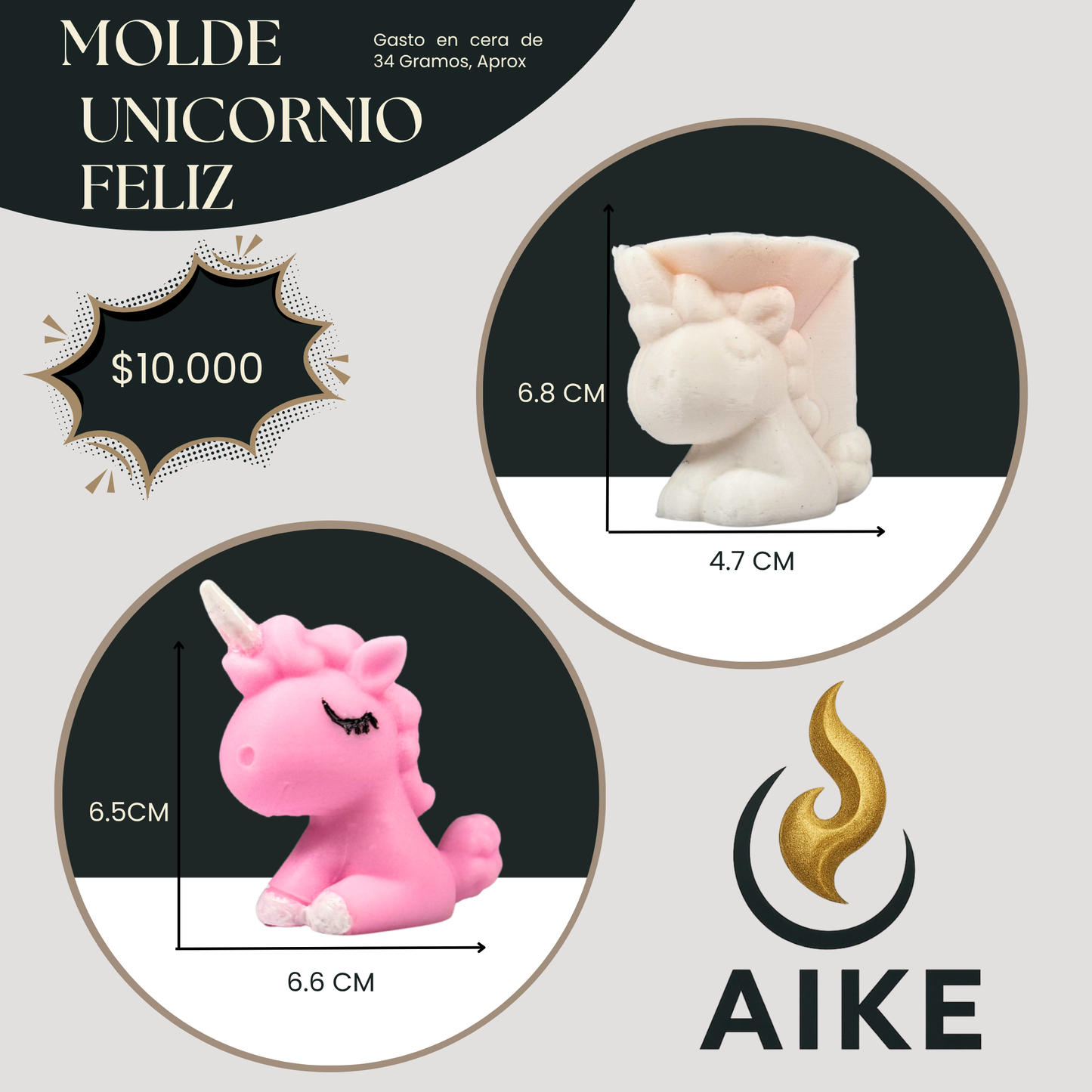 Molde Unicornio Bebé para Velas Decorativas | Molde 3D en Silicona Alta Calidad