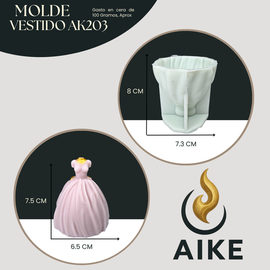 Molde de Silicona Vestido AK203 para Velas | Molde 3D Premium