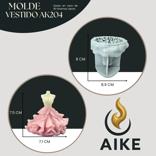 Molde de Silicona Vestido AK204 para Velas | Molde 3D Premium